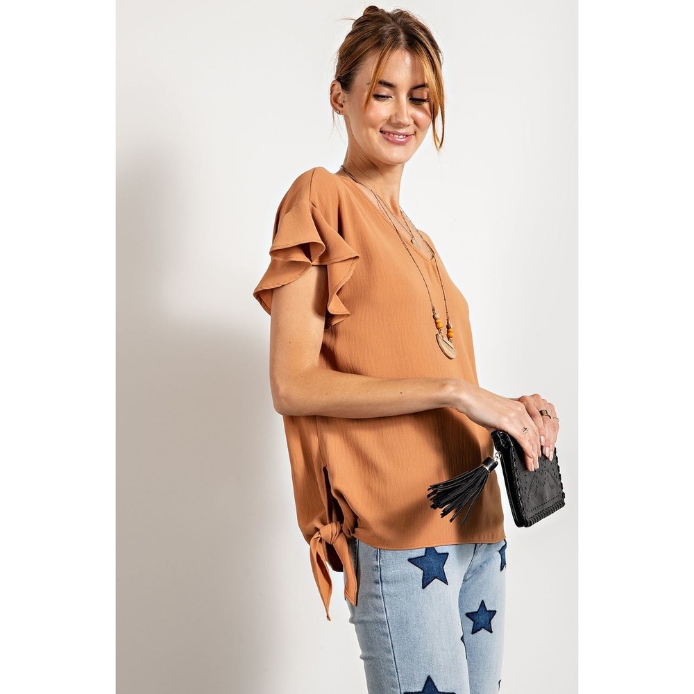 V Neckline Wing Sleeves Woven Top - Picture 2 of 5
